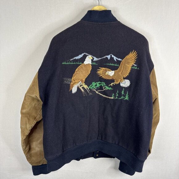 Peerless Garments Varsity L Jacket Eagle Embroidery Wool Suede Sleeves Men 44 - Picture 1 of 7